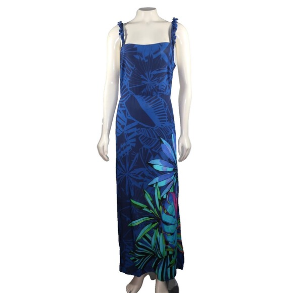 Desigual Tropical Midi Dress Size XL Zarautz Navy Ruffle Straps Side Slit - Picture 1 of 10